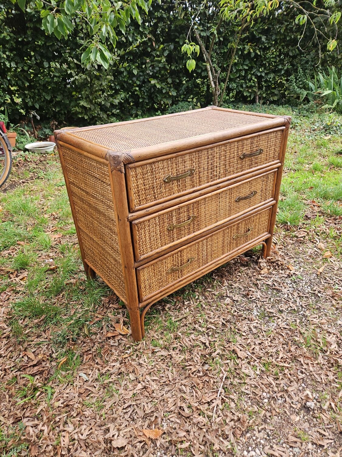 Vintage woven wicker rattan bamboo chest of drawers design 50-60-70
