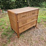 Vintage woven wicker rattan bamboo chest of drawers design 50-60-70
