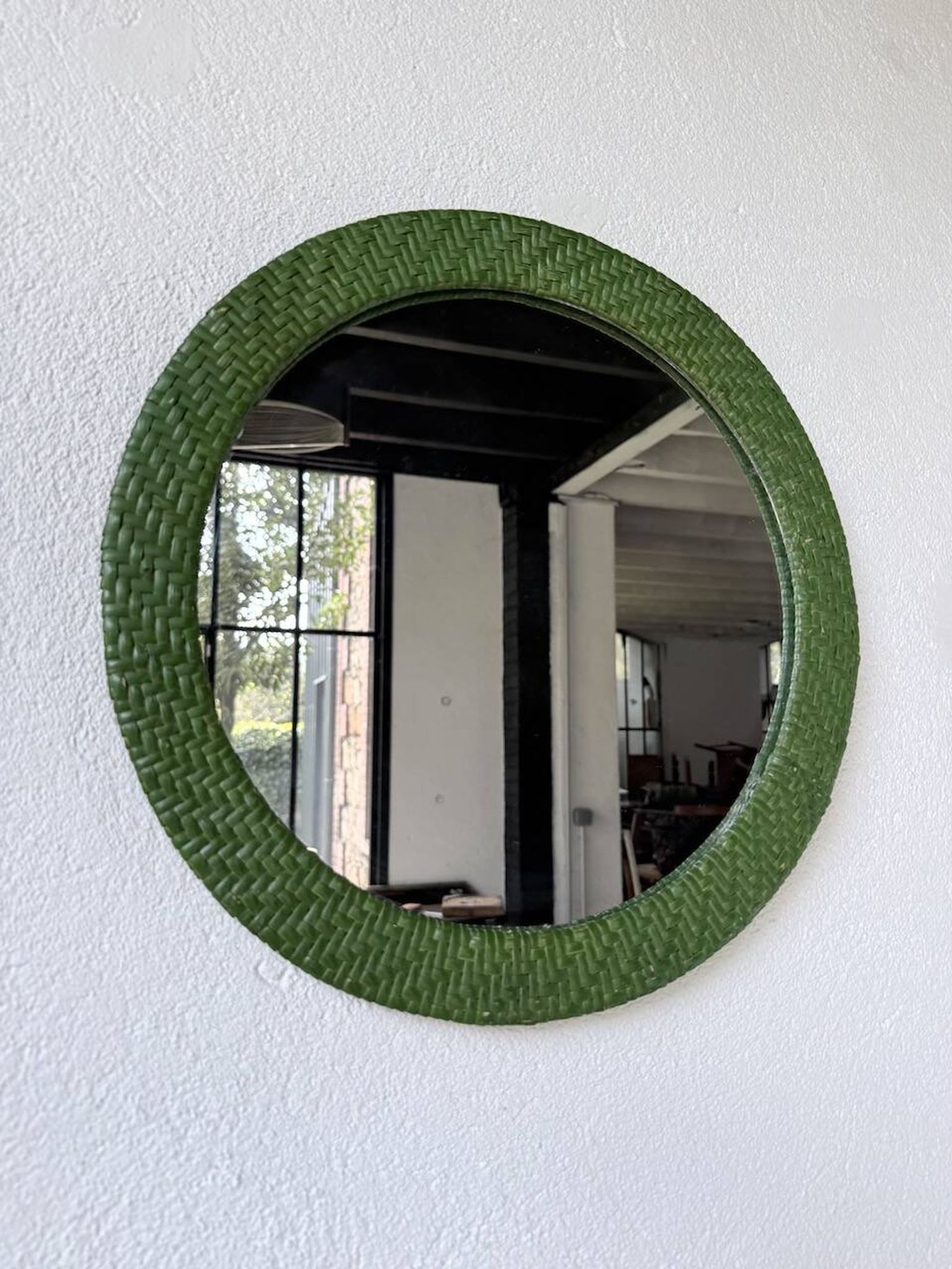 Woven wicker round mirror 1960