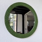 Woven wicker round mirror 1960