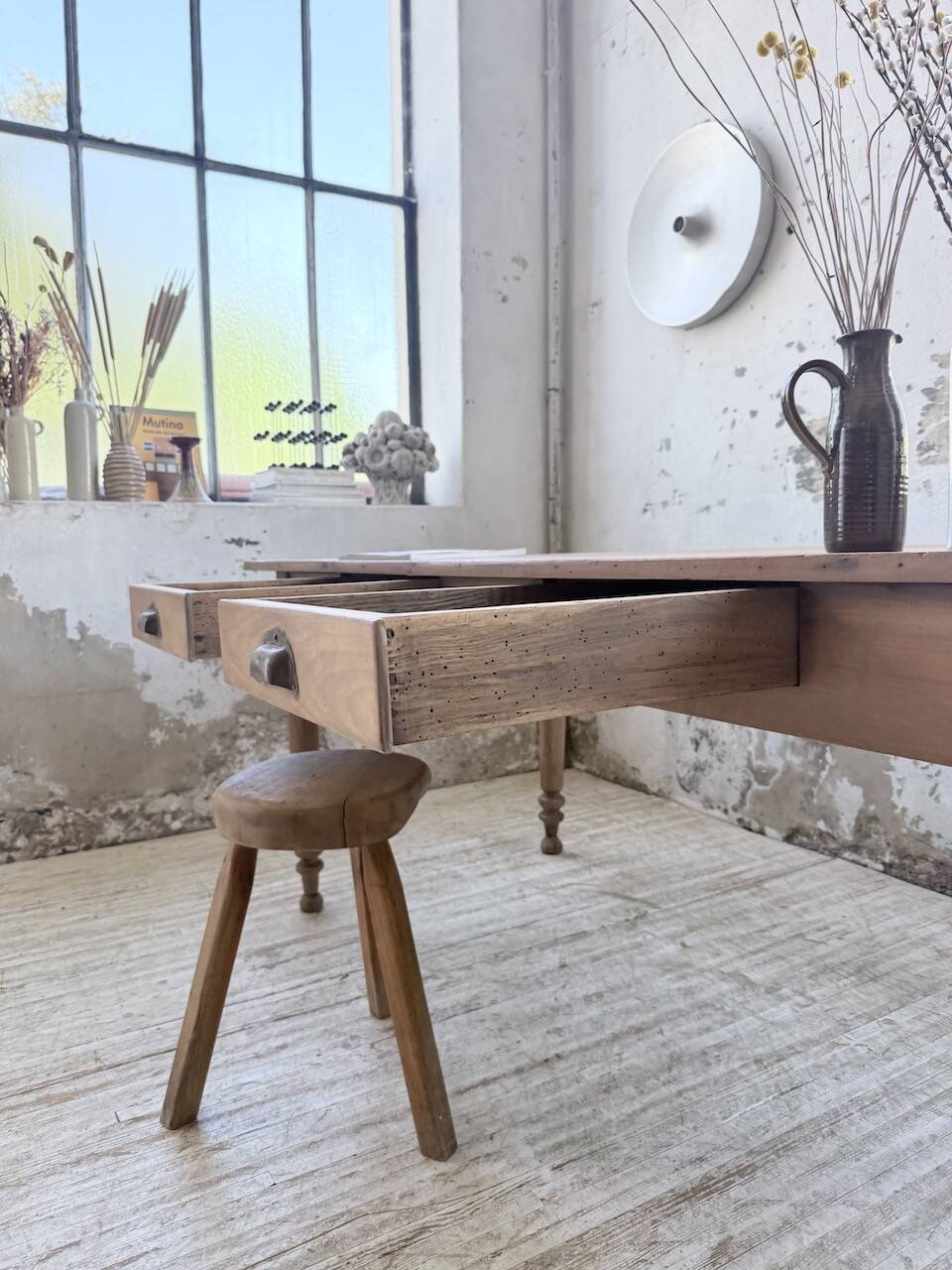 Bistro farmhouse table cherry wood turned legs 180cm