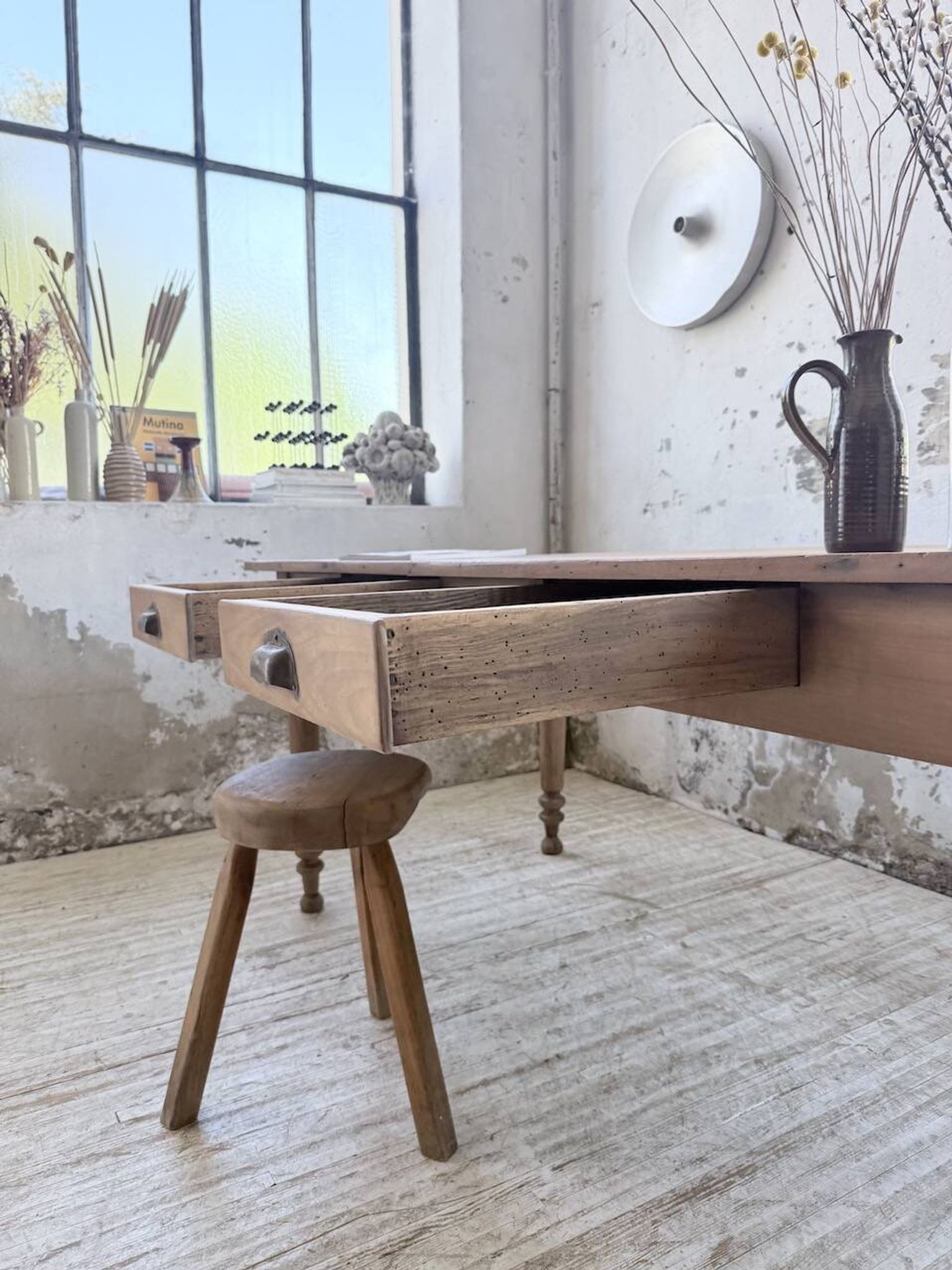 Bistro farmhouse table cherry wood turned legs 180cm