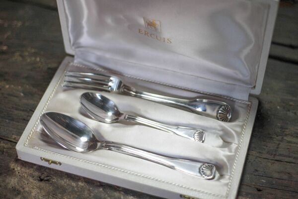 Coffret couverts métal argenté Ercuis, set de couverts, argenterie