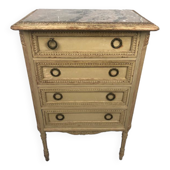 Louis XVI style chest of drawers in cream lacquered wood, circa 1900