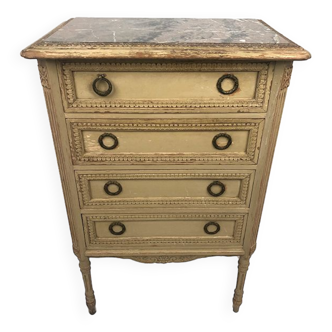 Commode de style Louis XVI en bois laqué crème, vers 1900