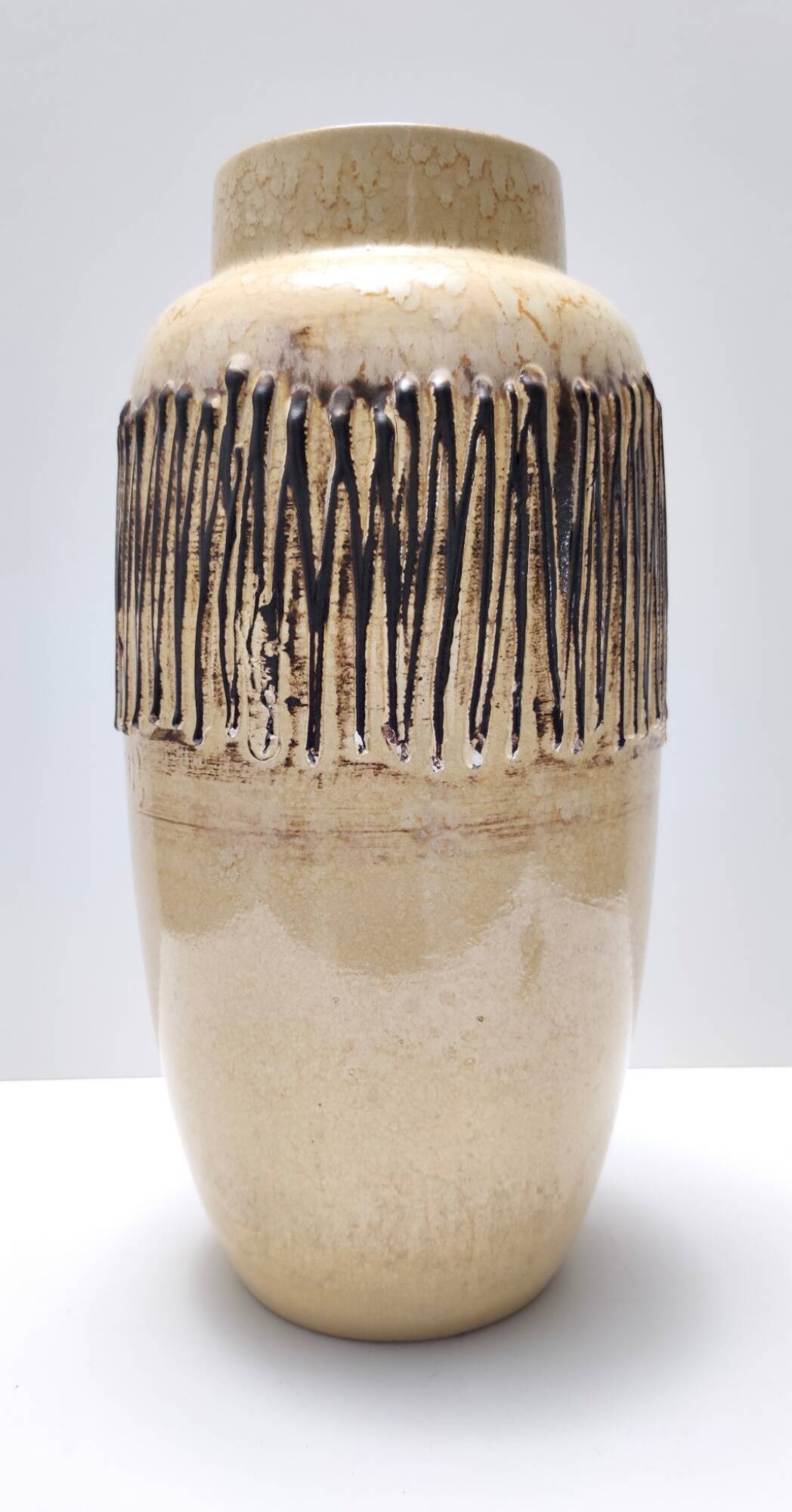 Handmade Beige and Black Glazed Ceramic Vase, Germany