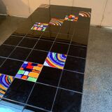 Dining table with metal base in X and painted ceramic tile cladding, 50s.