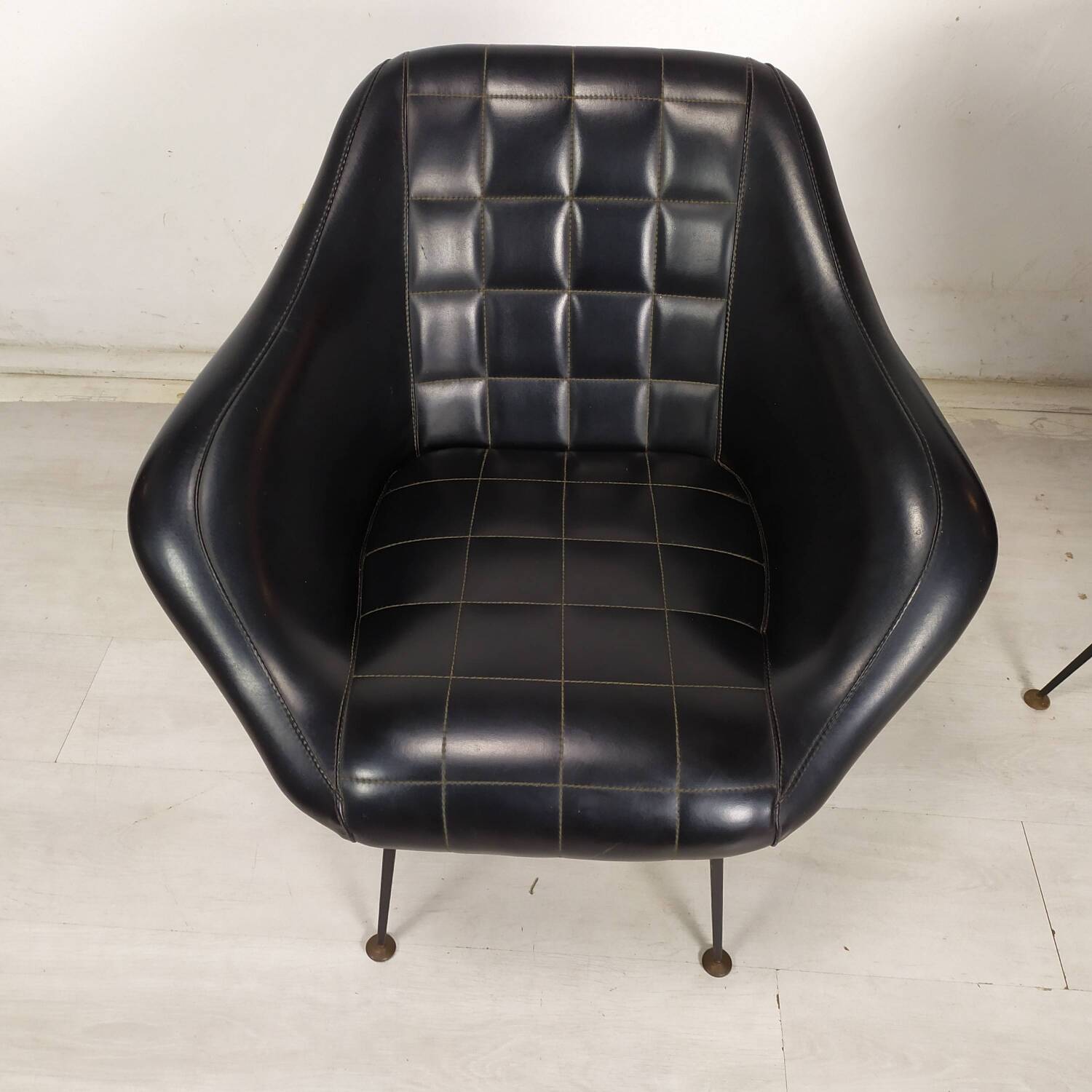 Vintage black skai armchairs