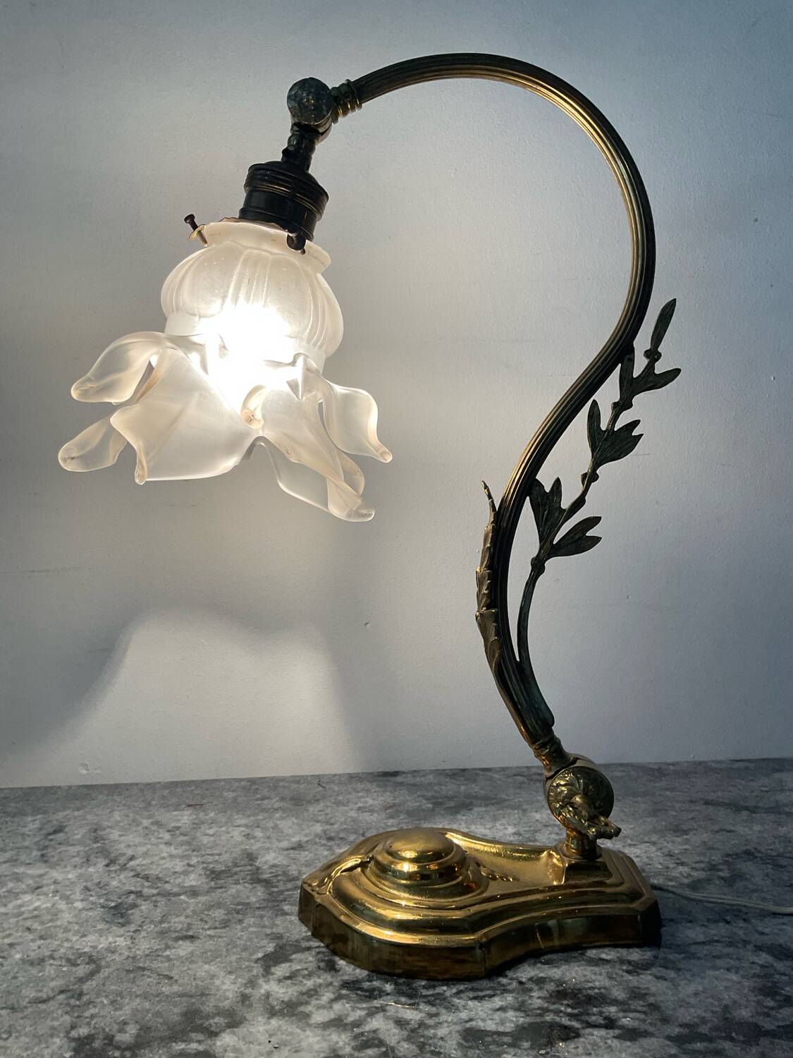 Bronze and glass paste swan neck lamp from the 1960s.