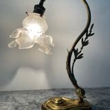 Bronze and glass paste swan neck lamp from the 1960s.