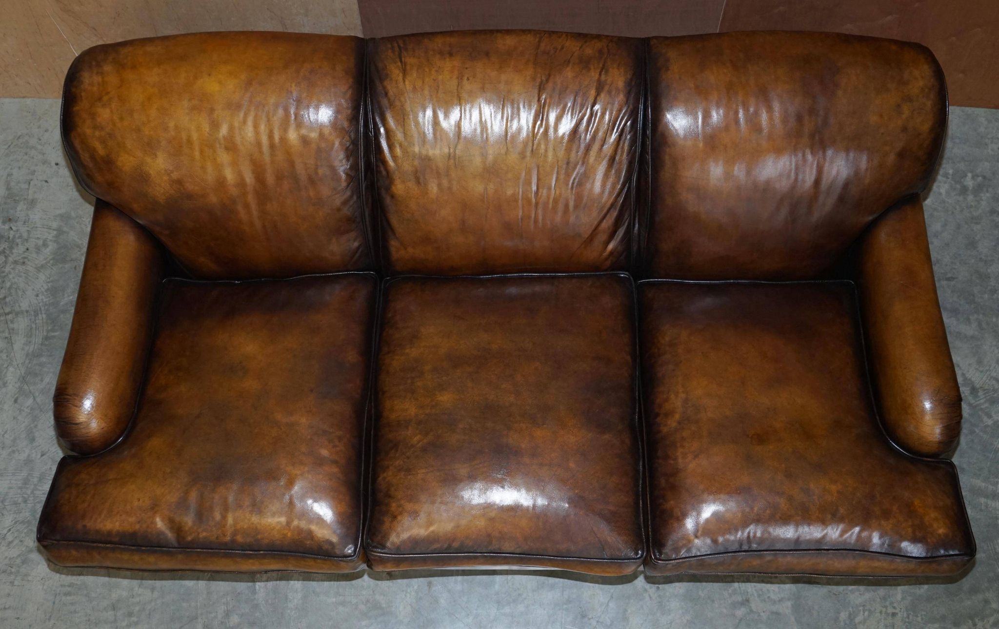 Howard & Son leather canapé, restored vintage, 3-seater