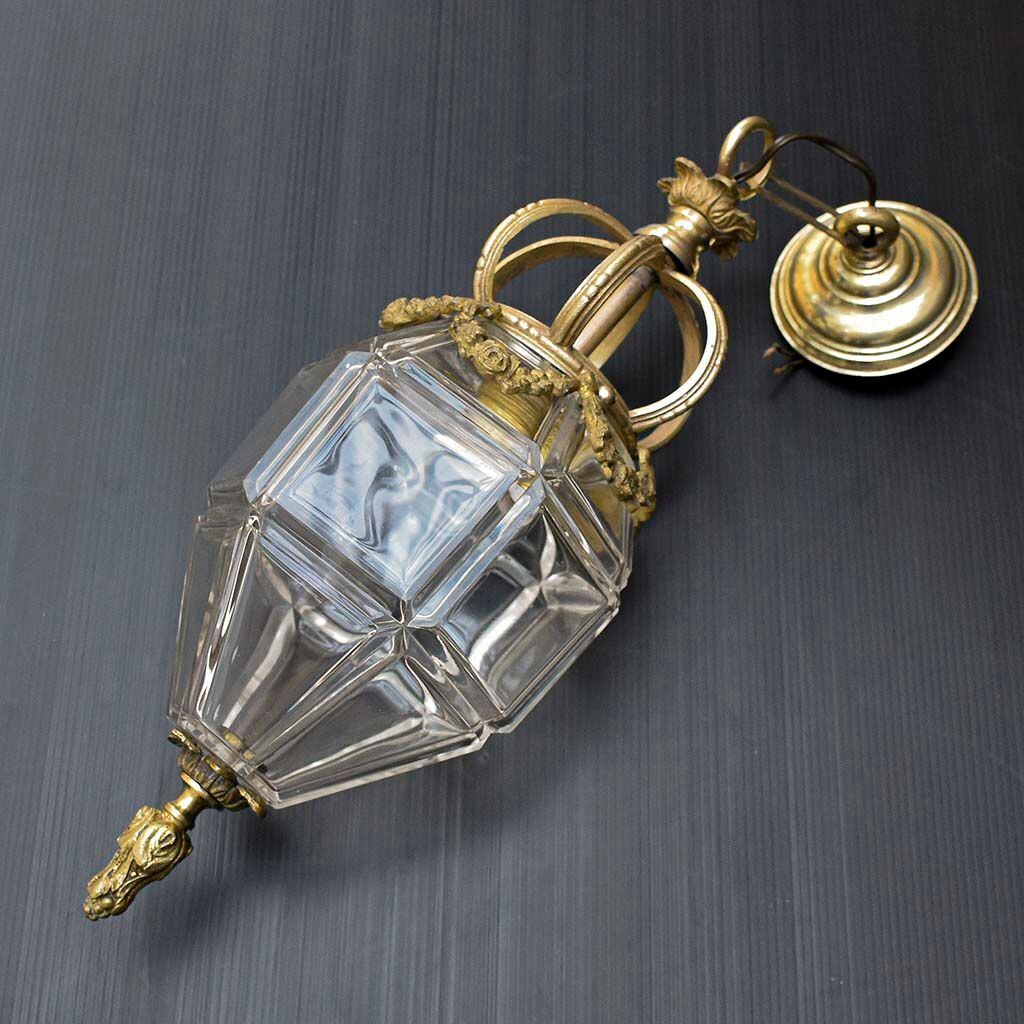 Lantern conical gilded beveled faceted glass old white XIXth