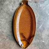 Sarreguemines fish dish in ochre glazed earthenware