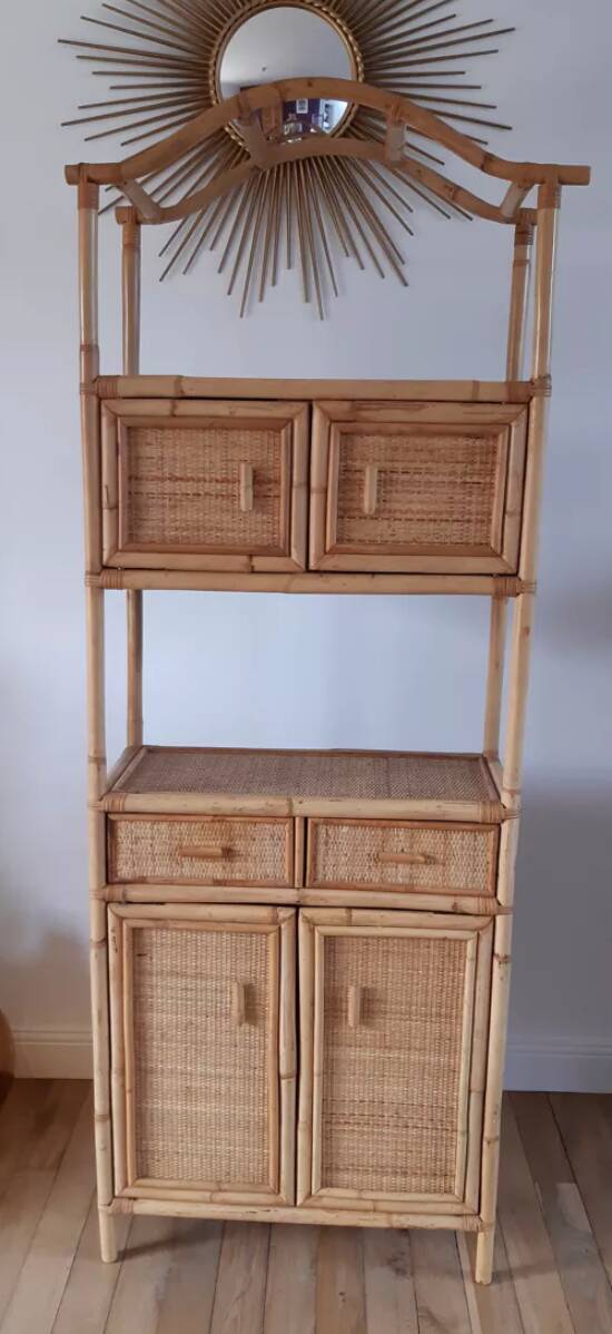 Rattan stand shelf and canning 50s