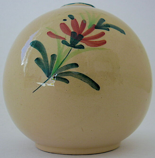 Vase "ball" decorated floral in polychrome earthenware glazed by Saint-Clement