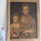Portrait femme et fille huile sur toile encadrée, XIXe