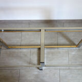 Table basse verre fumé métal chromé laiton 1970