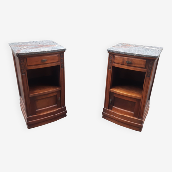 Solid walnut and marble bedside tables