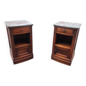 Solid walnut and marble bedside tables