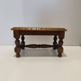 Small vintage carved solid wood footrest bench