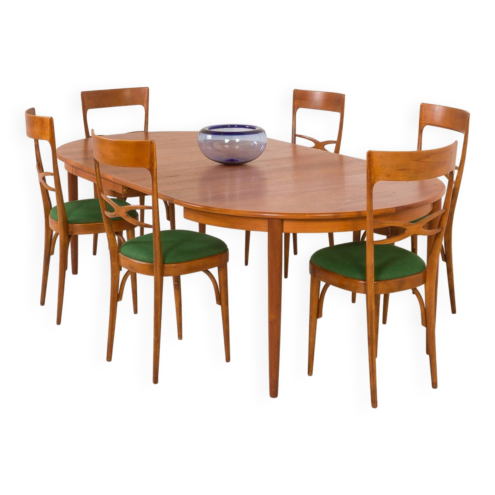 Danish round teak expandable table with 2 leaves, 1960s