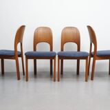 Vintage eetkamerstoelen Holstebro Denmark Teakhout nieuwe stoffering blauw