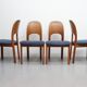 Vintage eetkamerstoelen Holstebro Denmark Teakhout nieuwe stoffering blauw