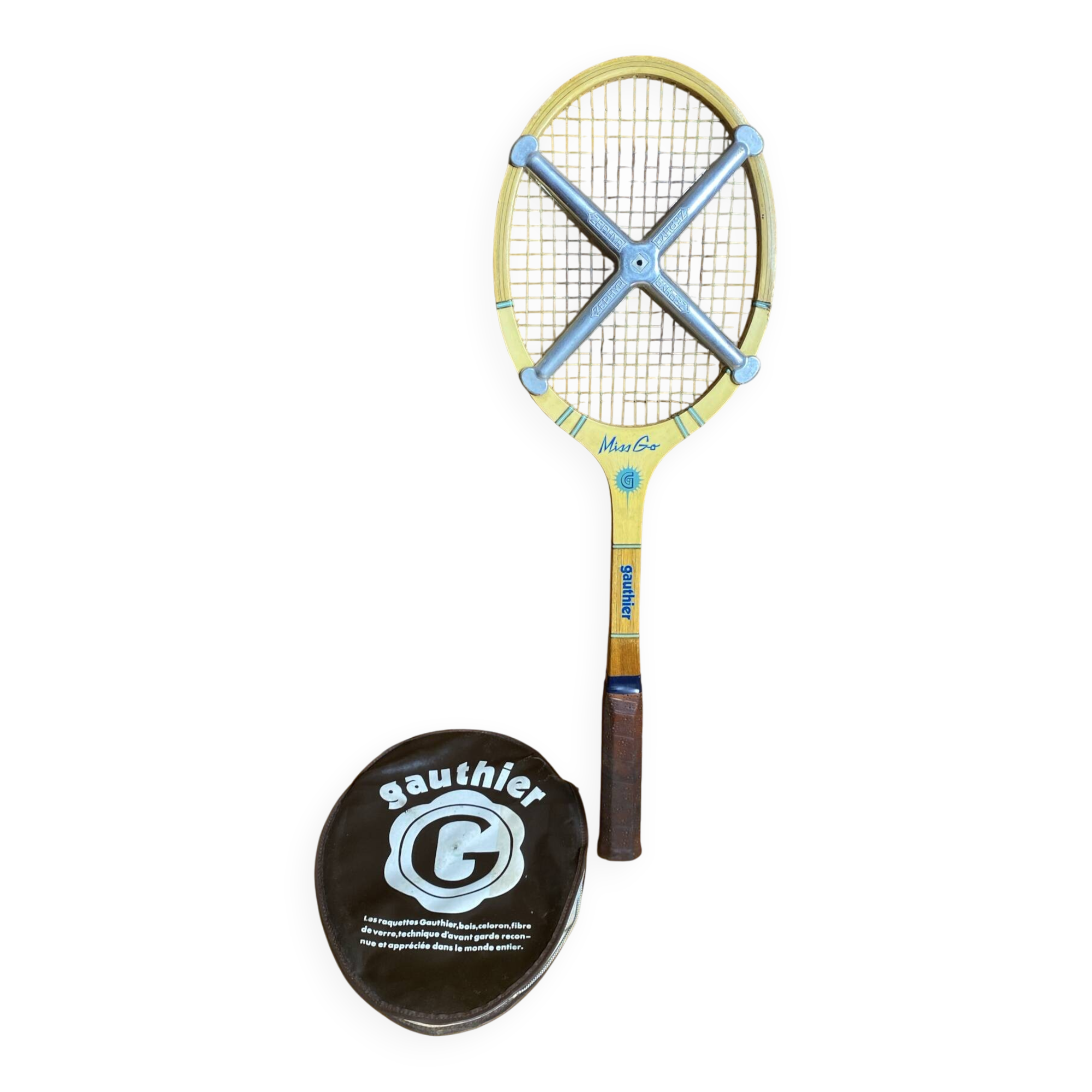 Vintage Tennis Racket GAUTHIER Miss Go Wood + Cover + Zephyr Vinta