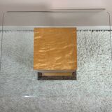 Table basse design années 80 bois, verre, granit