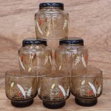Set of 6 smoked glasses with Arcoroc ear of wheat decoration