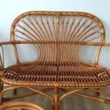 Rattan bench with vintage footrest