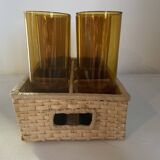 Vintage Amber Blown Glass Orangeade Set