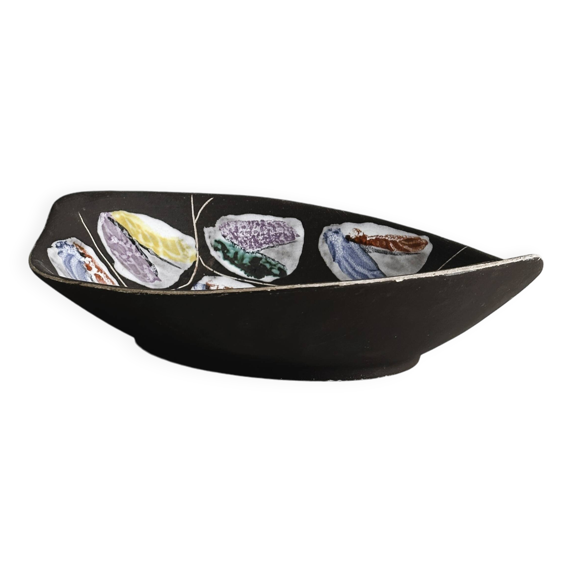 Dish, hand-painted ceramic basket, artistic design.