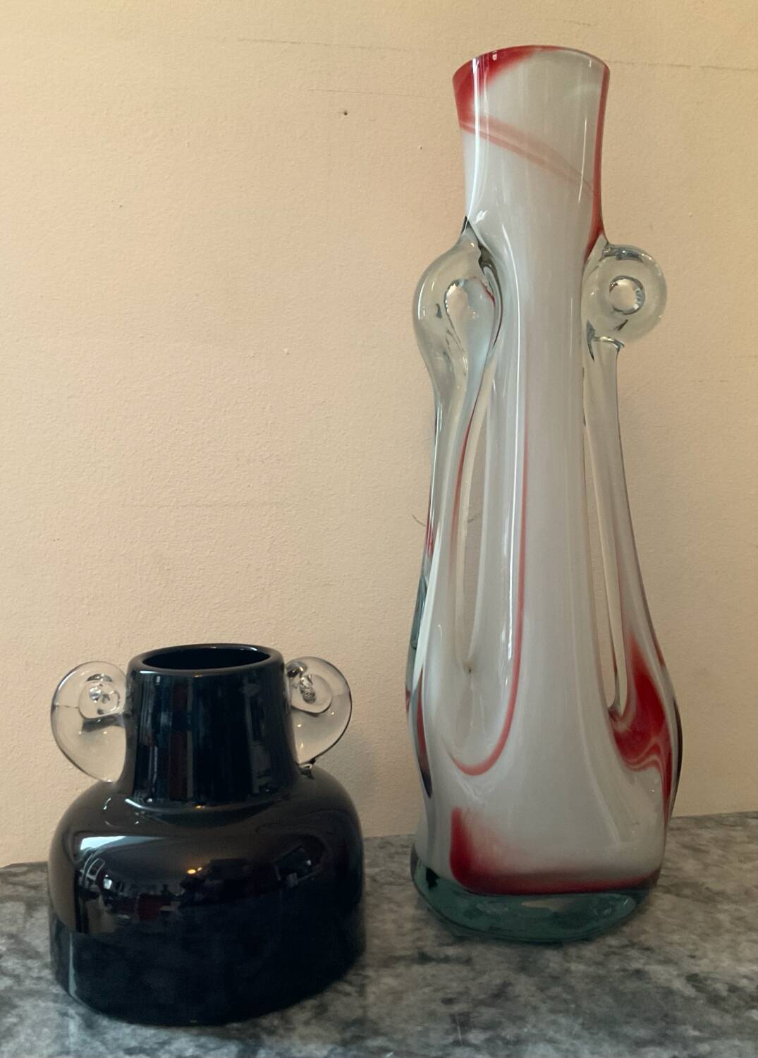 Two vintage ear vases made of Murano glass.