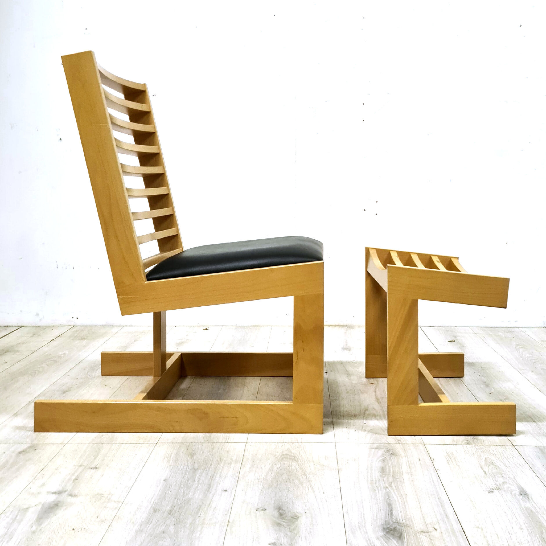 Modernist constructivist lounge chair with ottoman, 1980s