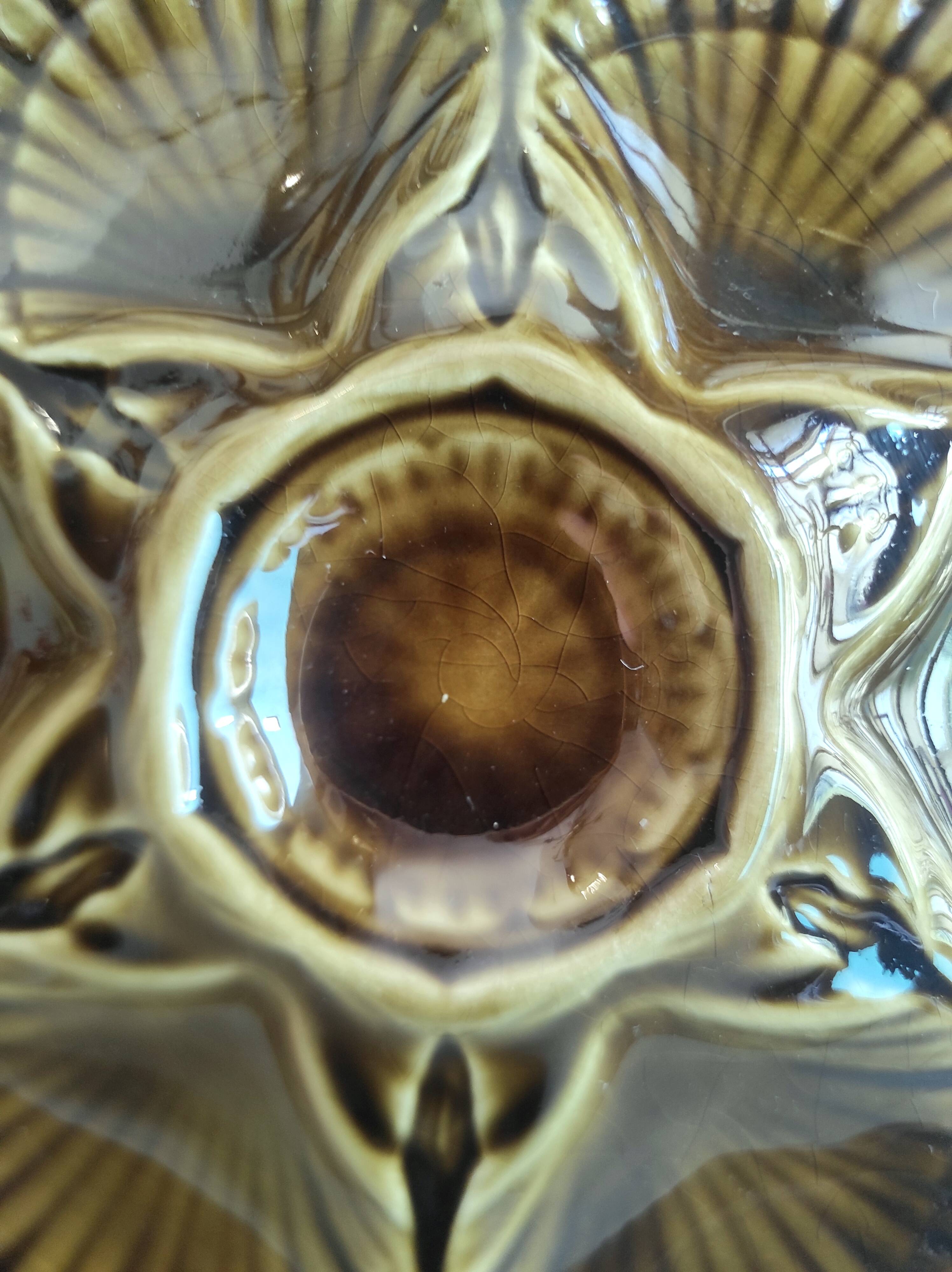 Vintage French majolica oyster plate from Sarreguemines