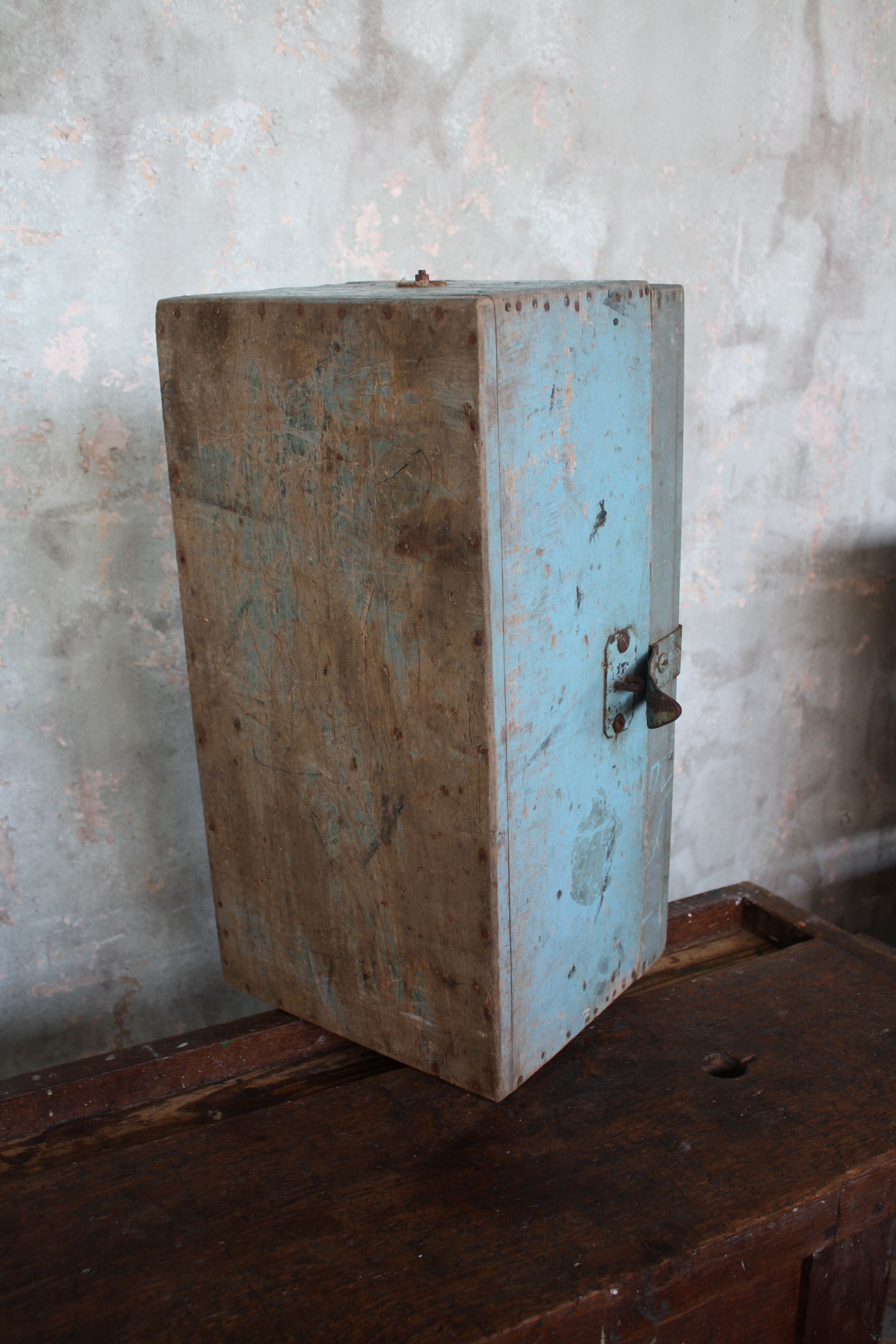Blue vintage tool box wooden