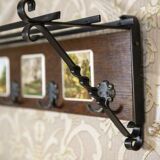 Early 20th Century Dutch Oak Wall Coat Rack with Decorative Tiles, 1950s