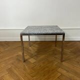 Square coffee table in chromed steel and marble, 1970s design