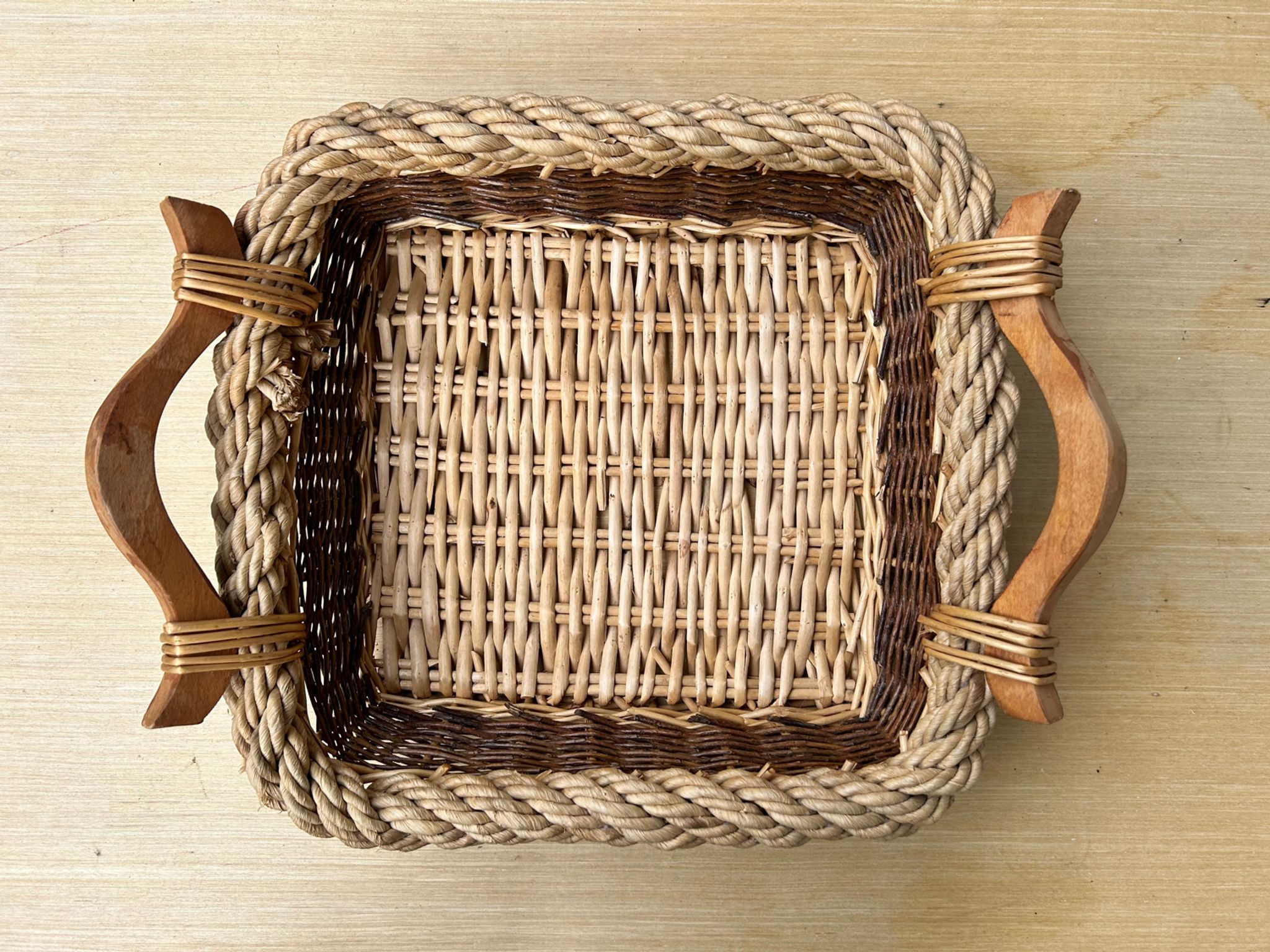 Panier osier toile de jute rectangulaire