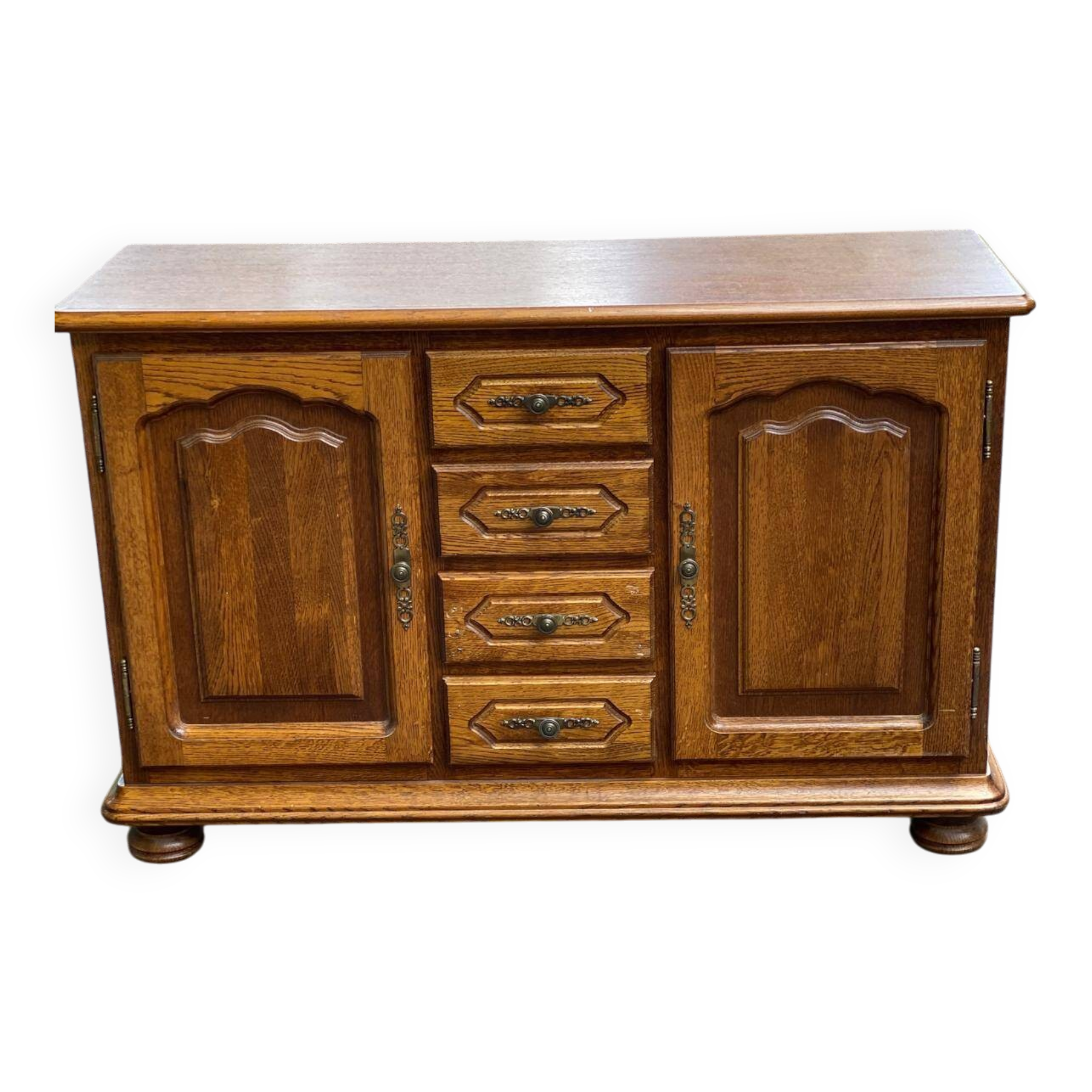 English sideboard with 2 doors and 4 drawers in solid wood 130cm