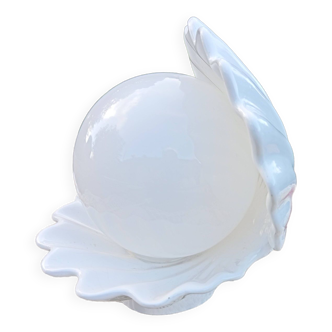 Shell lamp - white ceramic, white round globe, vintage