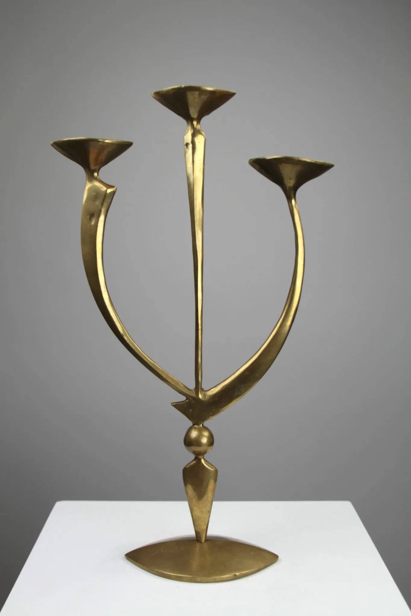Solid Brass Three-Arm Candelabra — Modernist, 1960s