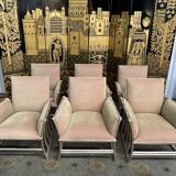 Suite of 6 shepherdess armchairs bamboo and beige velvet