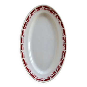 Old Ravier Céranord model Monty – Earthenware with geometric burgundy decoration