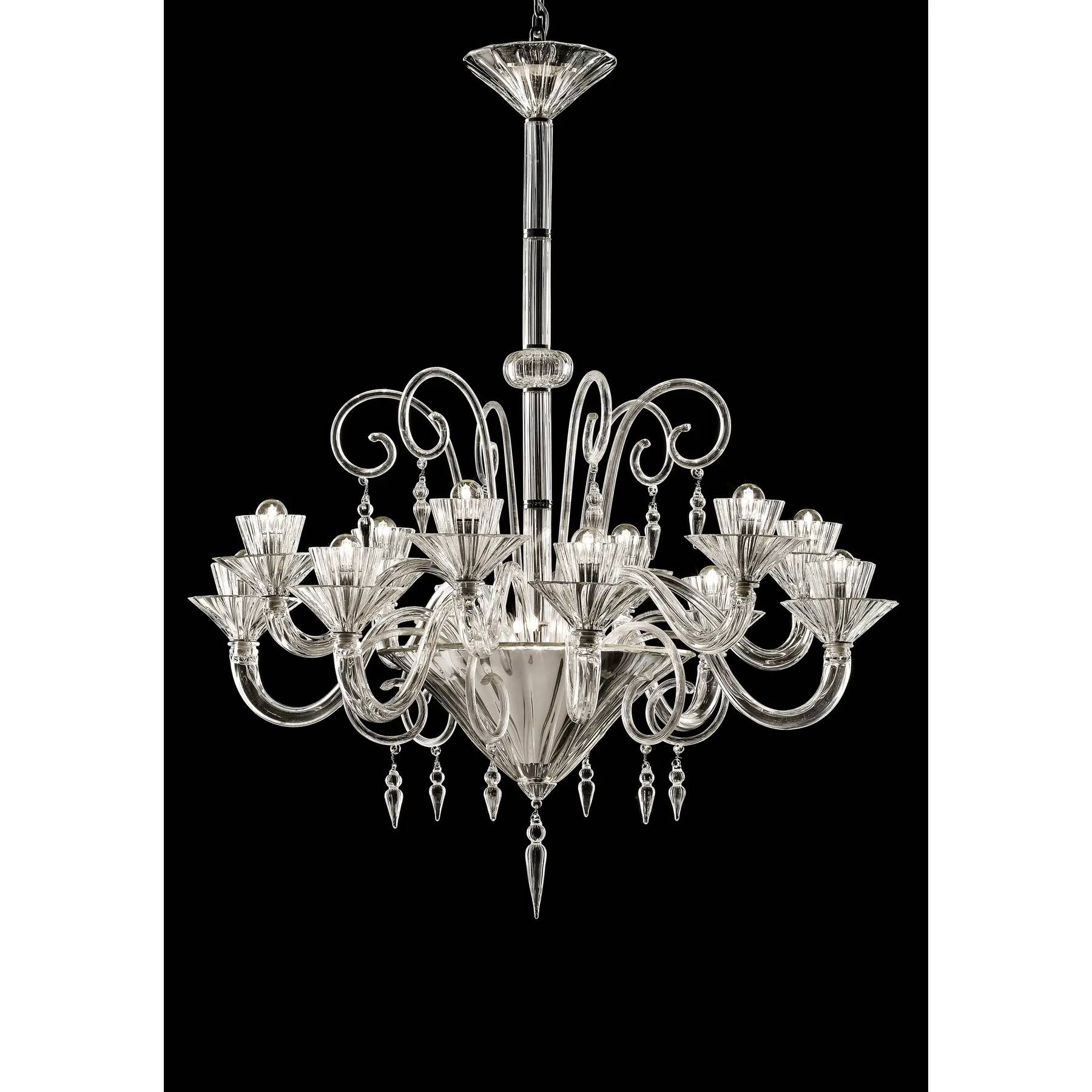 Refined Imperial “Rigadin” Chandelier in Transparent & Gold Murano Glass