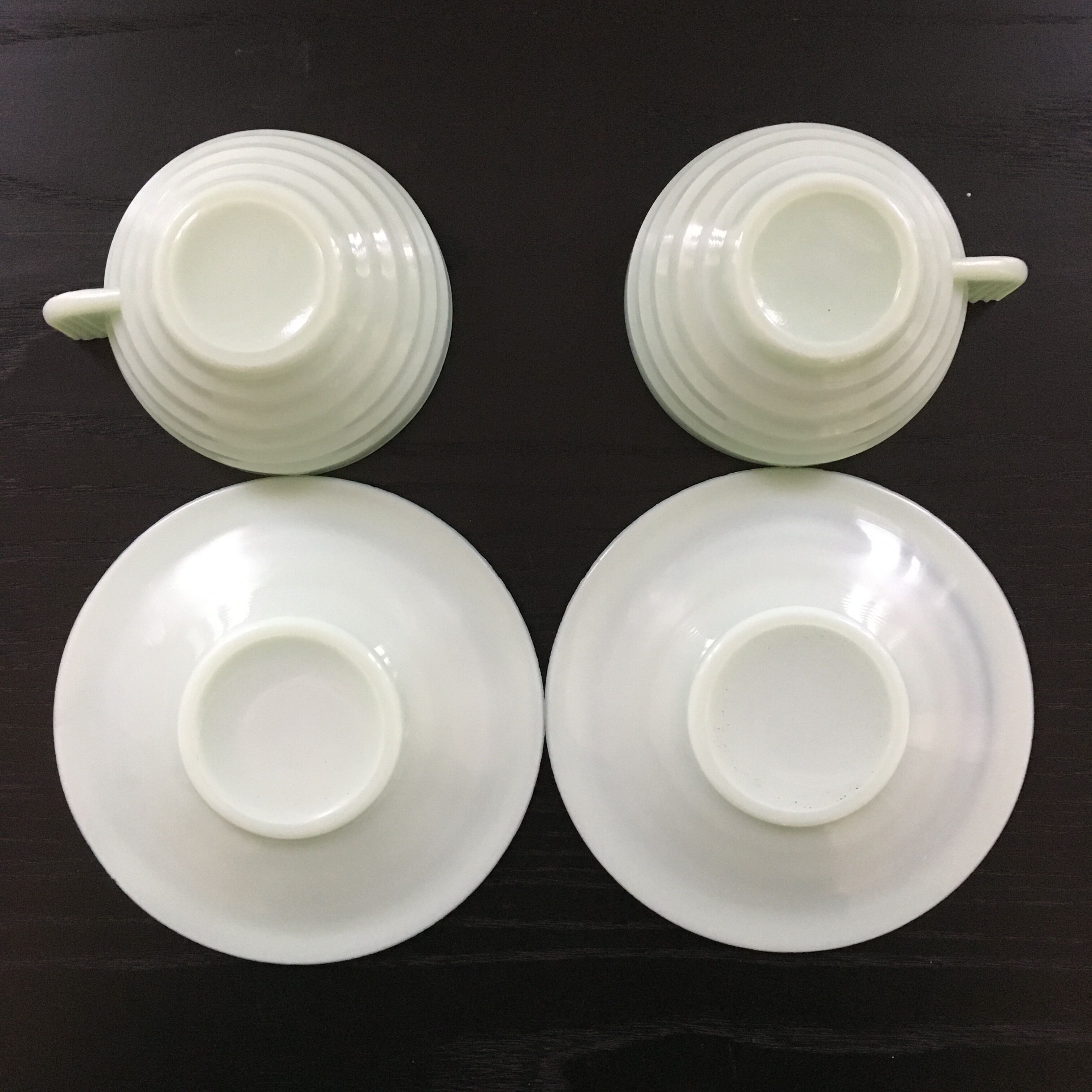 Pair of almond green opaline cups