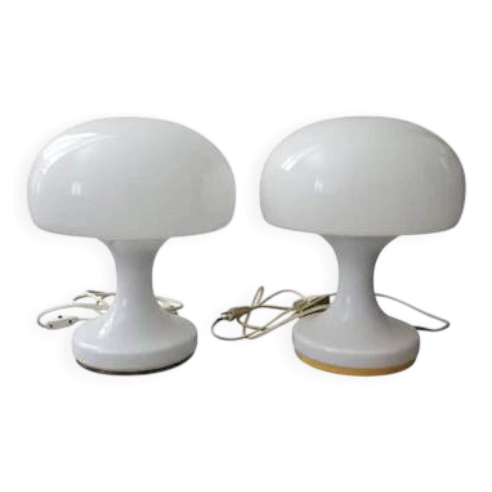Pair of white “mushroom” table lamps for Jihlava, Czechoslovakia, 1970s