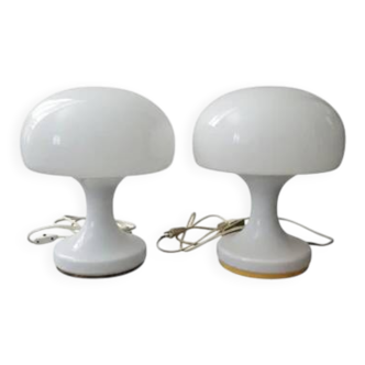 Pair of white “mushroom” table lamps for Jihlava, Czechoslovakia, 1970s