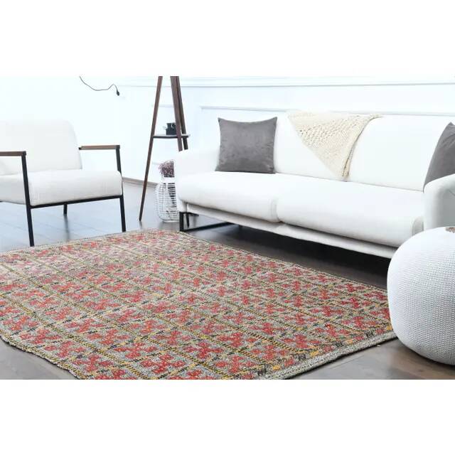 Tapis couloir vintage turc Oushak fait main en laine et coton gris 169x248 cm des années 1970